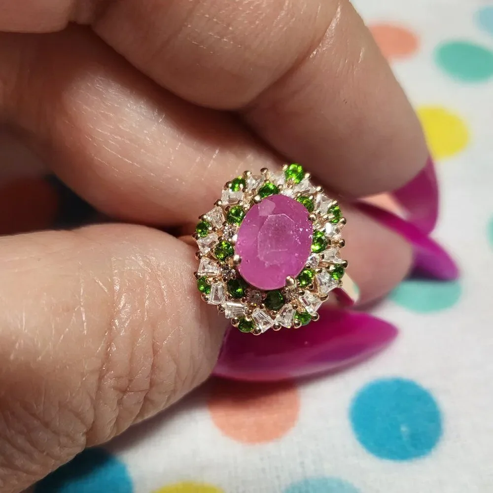 Ilakaka Hot Pink Sapphire and Multi Gemstone Blush Blossom Ring